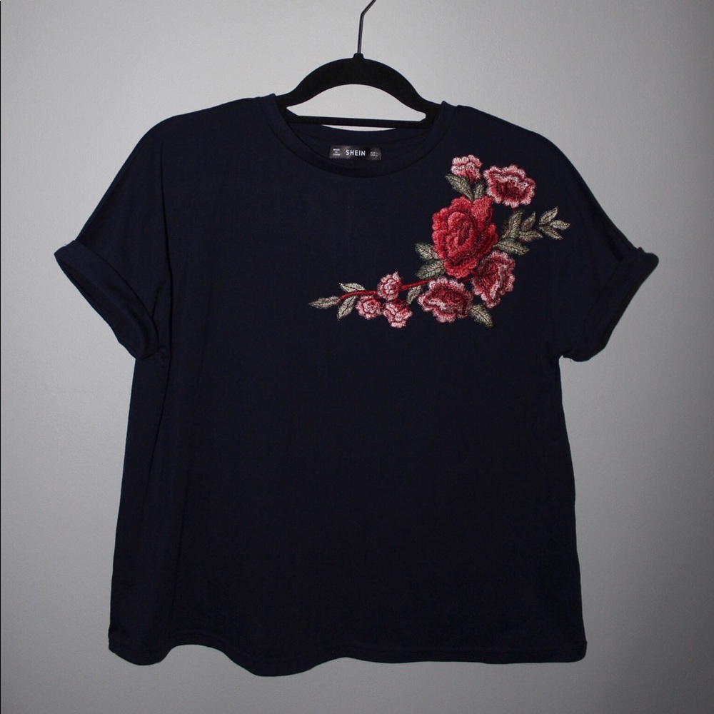 Navy Blue Embroidered Tee